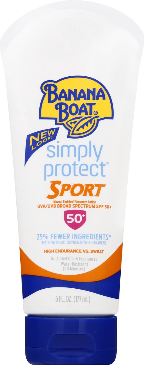 slide 8 of 9, Banana Boat Simply Protect UVA.UVB Broad Spectrum SPF 50+ Sport Sunscreen Lotion 6 oz, 6 oz