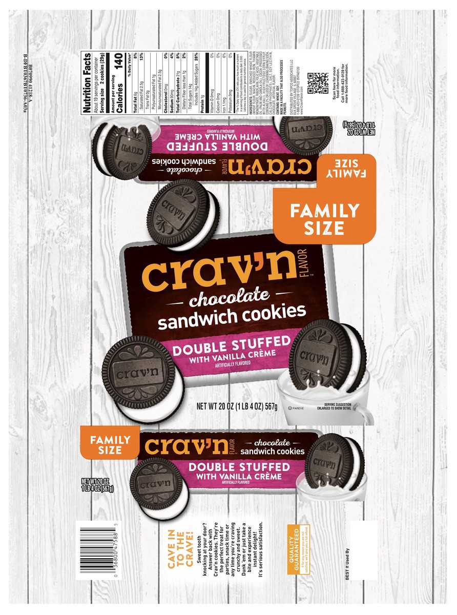 Crav'n Flavor Vanilla Creme Double Stuffed Chocolate Sandwich Cookies