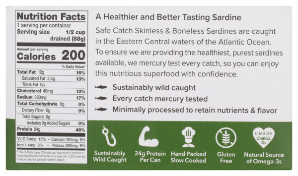 slide 2 of 4, Safe Catch Wild Skinless & Boneless Sardines in Extra Virgin Olive Oil 4.4 oz, 4.4 oz