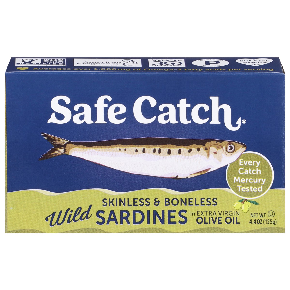 slide 1 of 4, Safe Catch Wild Skinless & Boneless Sardines in Extra Virgin Olive Oil 4.4 oz, 4.4 oz