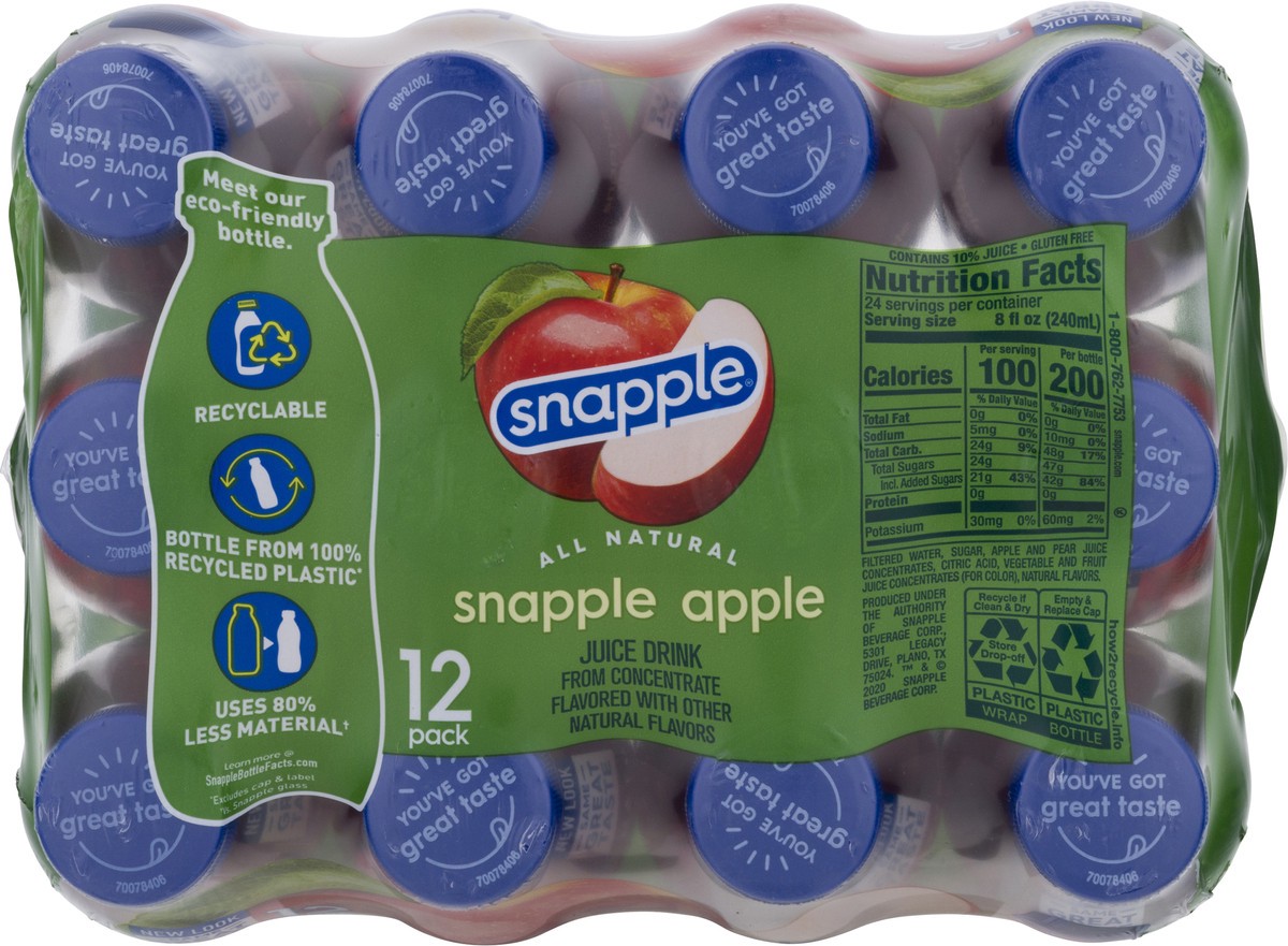slide 5 of 10, Snapple Apple Juice Drink recycled plastic bottle, 12 ct