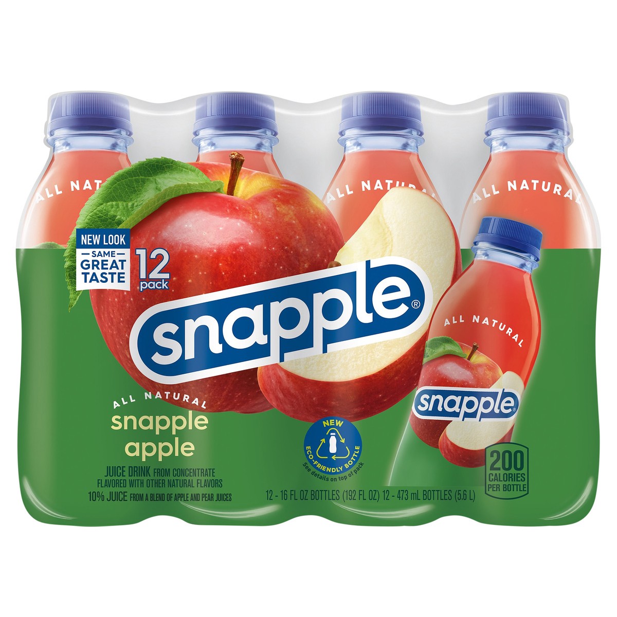 slide 1 of 10, Snapple Apple Juice Drink recycled plastic bottle, 12 ct