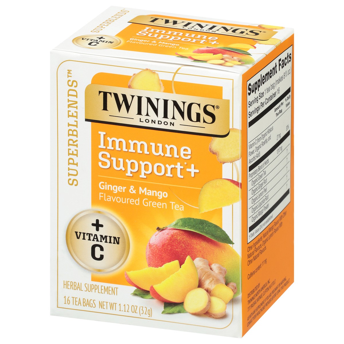 slide 5 of 9, Twining Tea Superblends Immune Support Ginger & Mango Flavoured Green Tea - 16 ct, 1 ct