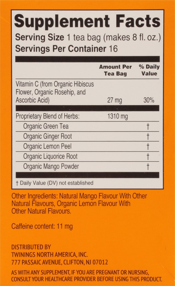 slide 7 of 9, Twining Tea Superblends Immune Support Ginger & Mango Flavoured Green Tea - 16 ct, 1 ct