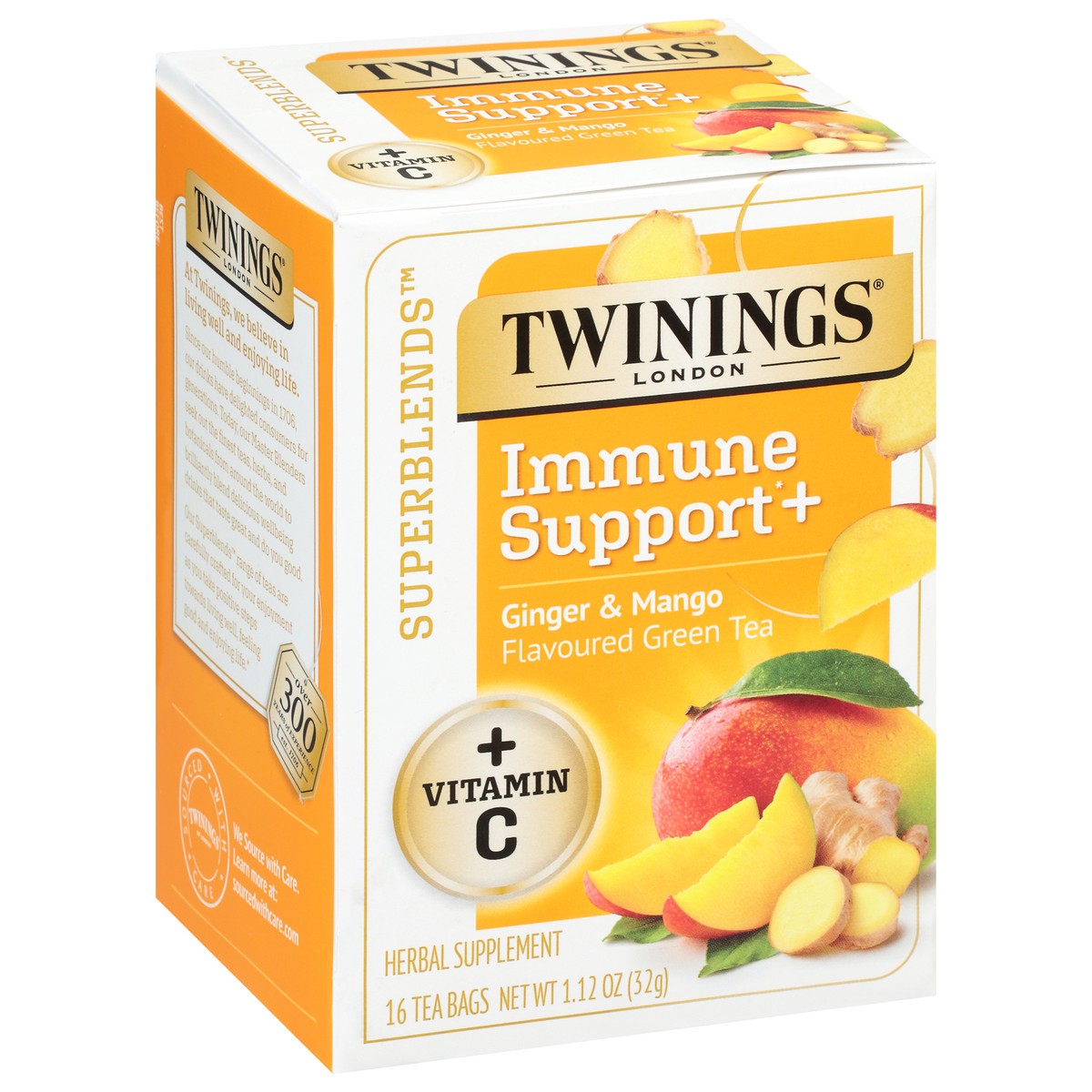 slide 1 of 9, Twining Tea Superblends Immune Support Ginger & Mango Flavoured Green Tea - 16 ct, 1 ct