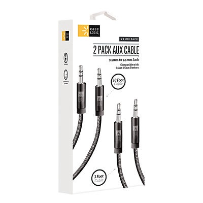 slide 1 of 1, Case Logic Fabric Aux Cable 3.5 And 10 Inch Black, 1 ct