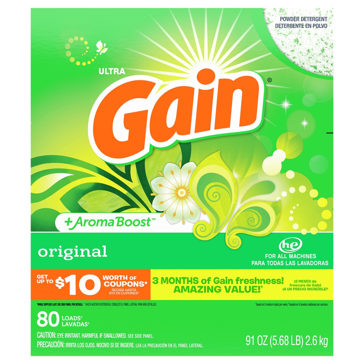 slide 1 of 6, Gain +Aroma Boost Ultra Original Powder Detergent 80 80 ea, 91 oz