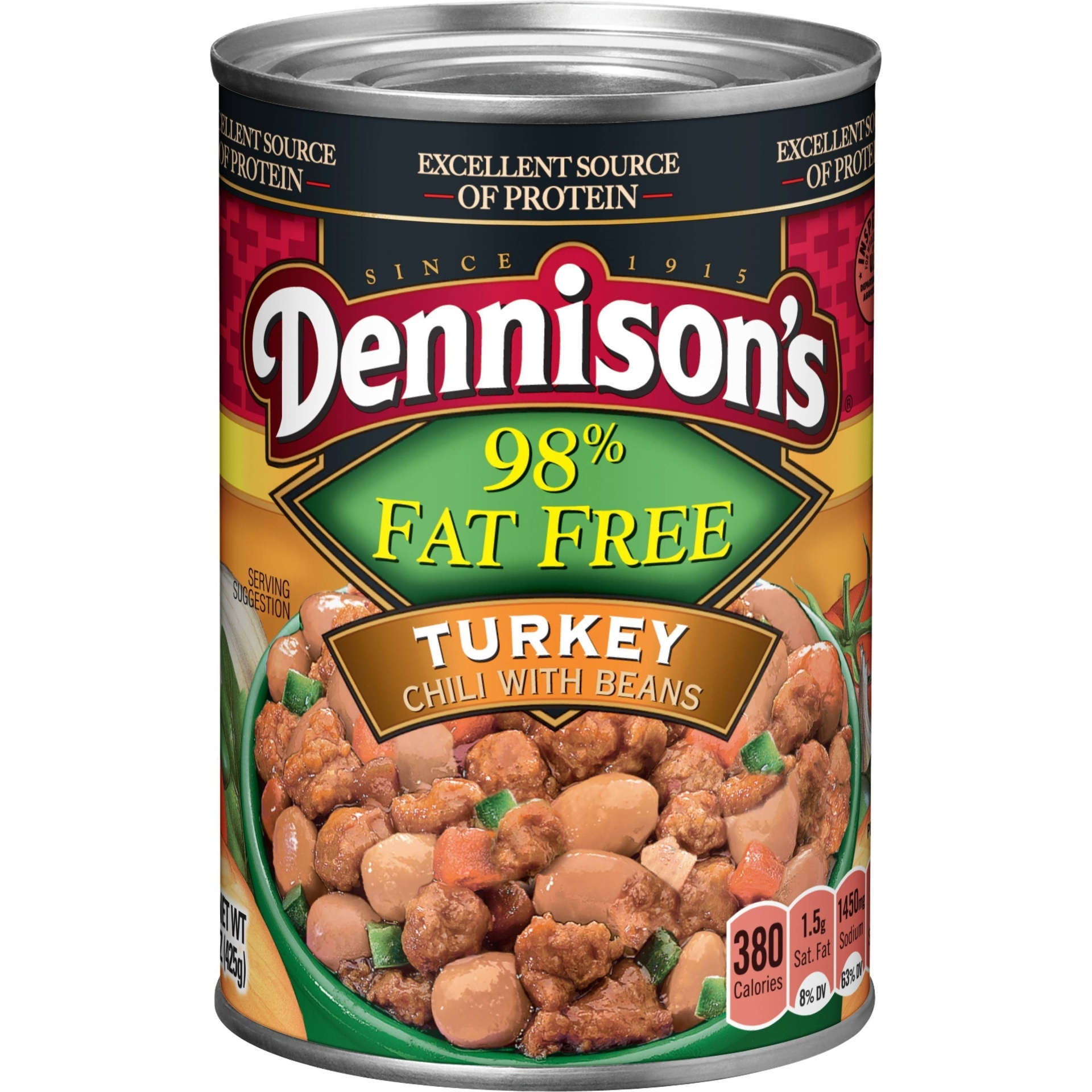 slide 1 of 1,  Dennison's 98% Fat Free Turkey Chili With Beans, 15 oz