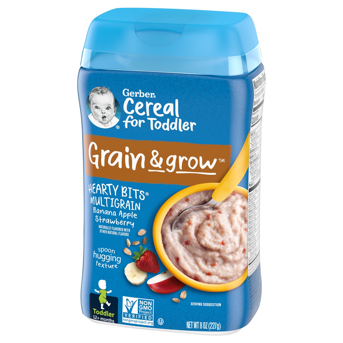 slide 9 of 9, Gerber Hearty Bits Banana Apple Strawberry Multigrain Cereal, 8 oz