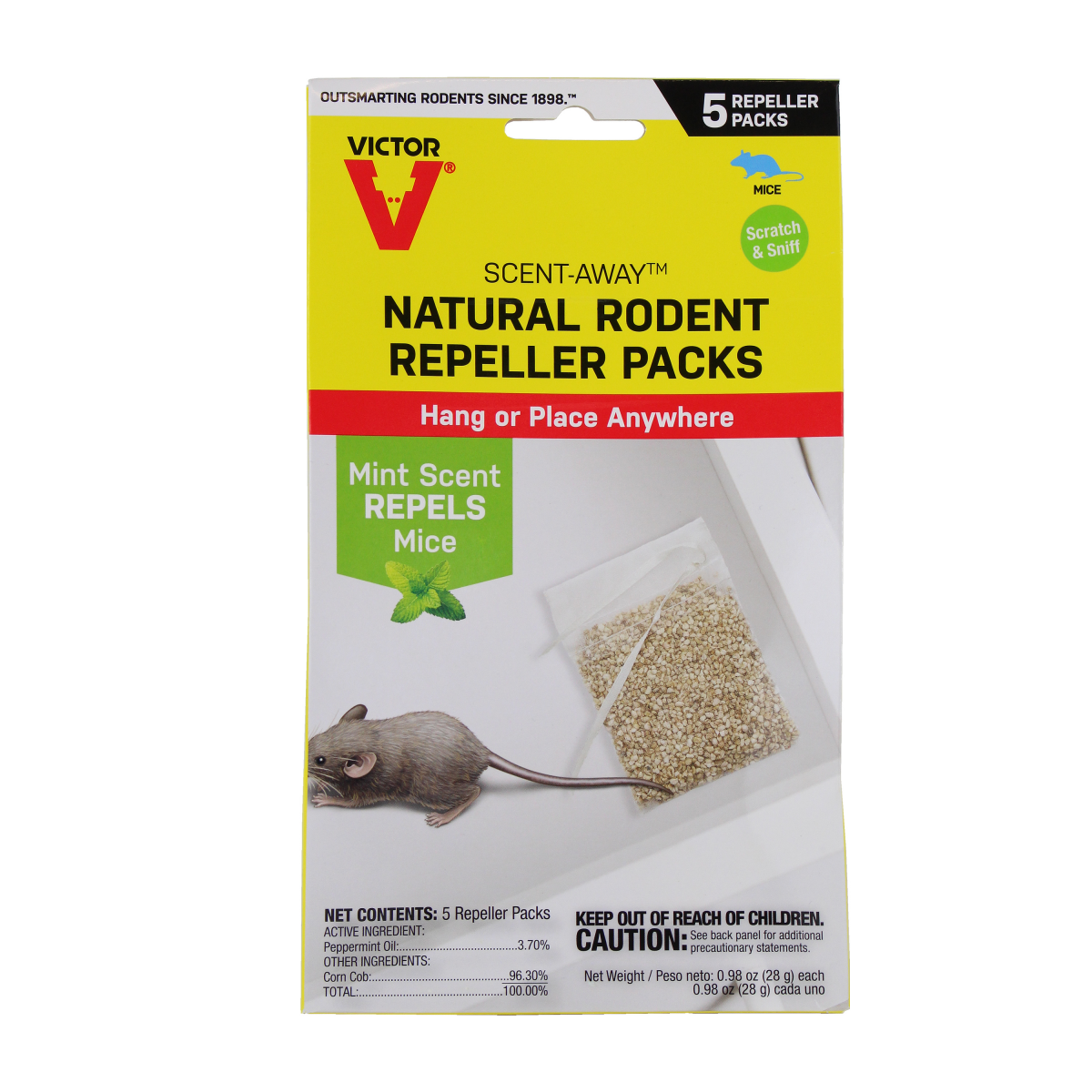 slide 1 of 1, Victor Scent-Away Natural Mint Scent Rodent Repeller Packs 5 ea, 5 ct