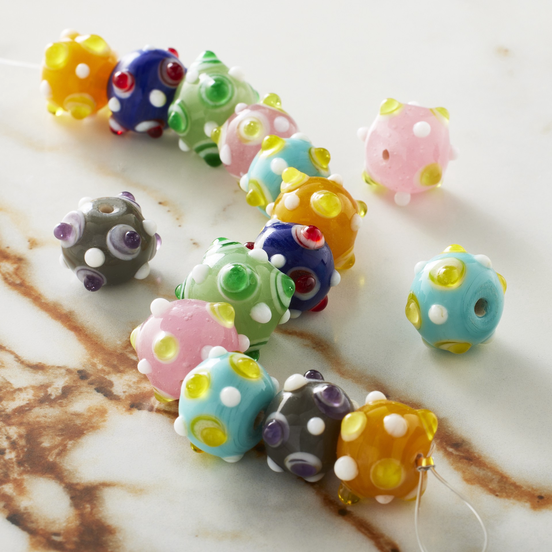 slide 2 of 3, Multicolor Lamp Work Glass Round Beads By Bead Landing, 10mm-13mm