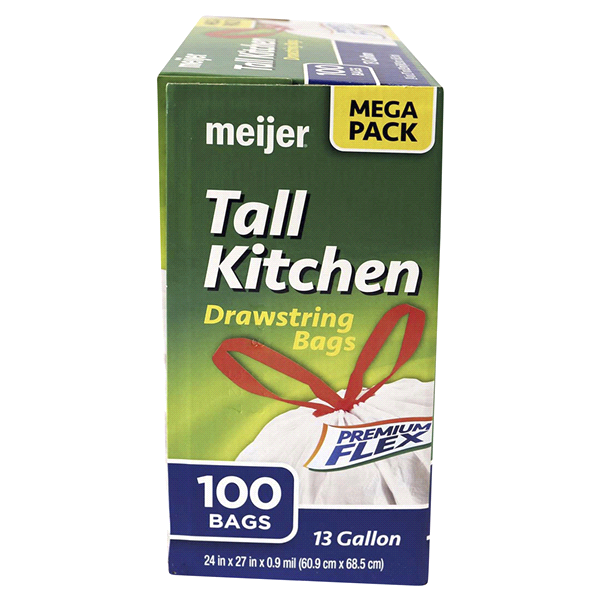 slide 4 of 9, Meijer Tall Kitchen Drawstring Bags Premium Flex Unscented, 13 gal, 100 ct