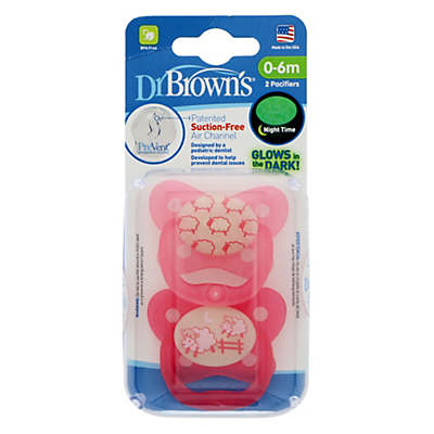 slide 1 of 1, Dr. Brown's Glow In Dark Pacifiers 0-6M, 2 ct