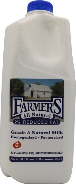 slide 1 of 1, Farmer's 2% Milk, 1/2 gal