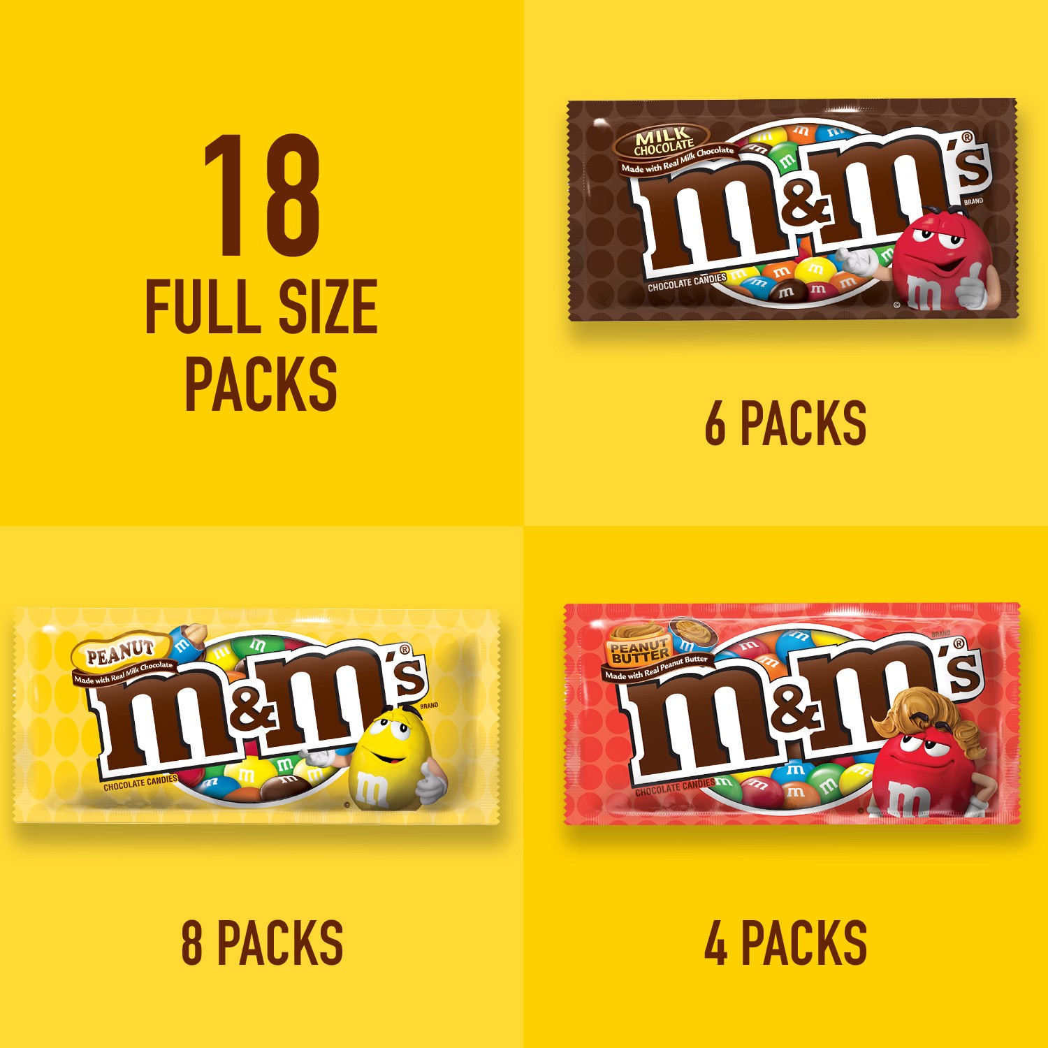 slide 2 of 8, M&M's Variety Pack Full Size Milk Chocolate Candy Bars Assortment, 30.58 oz 18 ct, 30.58 oz