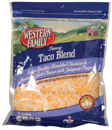 slide 1 of 1, Western Family Fancy Taco Blend Cheese, 8 oz