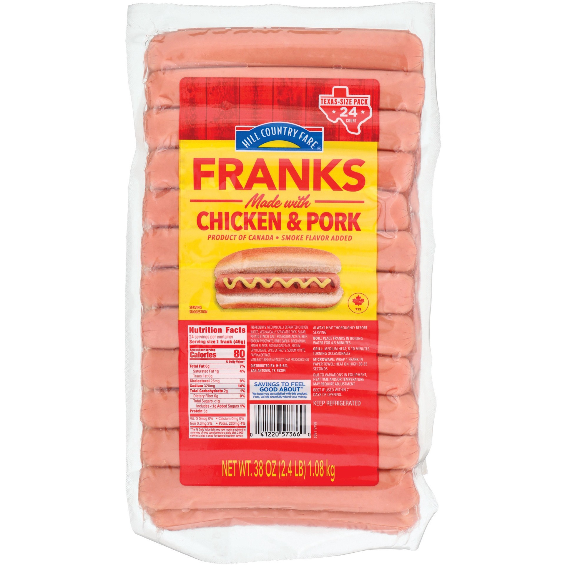 slide 1 of 1, Hill Country Fare Chicken and Pork Meat Franks Value Pack, 24 ct