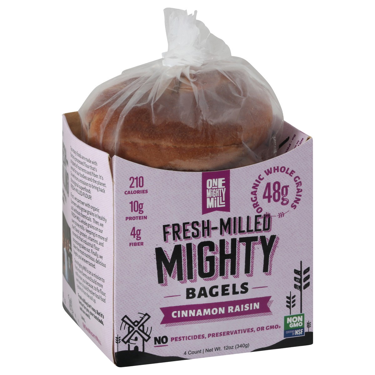 slide 6 of 9, One Mighty Mill Fresh-Milled Cinnamon Raisin Mighty Bagels 4 ea, 4 ct