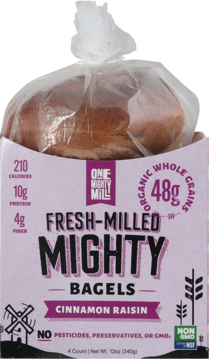 slide 7 of 9, One Mighty Mill Fresh-Milled Cinnamon Raisin Mighty Bagels 4 ea, 4 ct