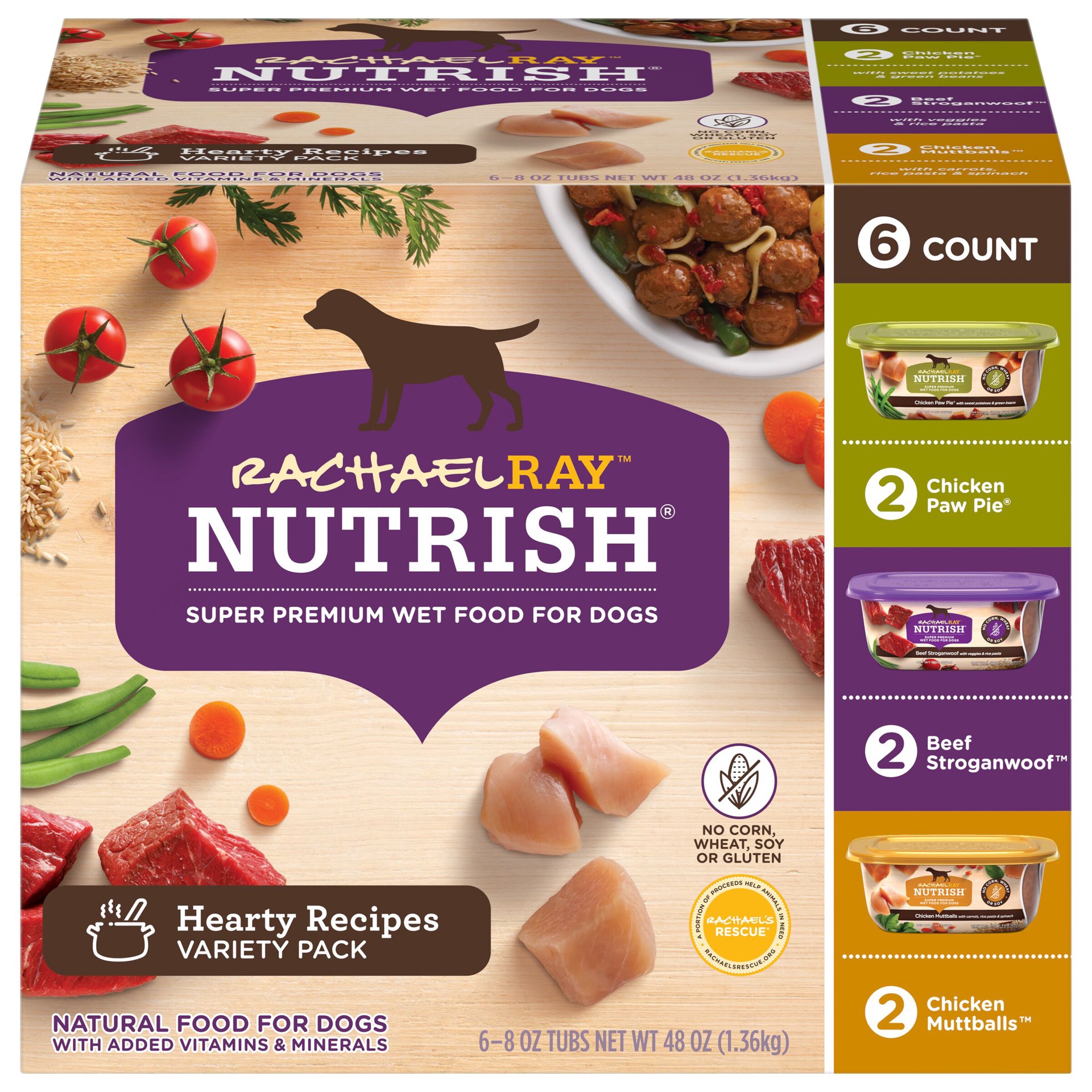 slide 1 of 6, Rachael Ray Nutrish Hearty Recipes Variety Pack Wet Dog Food, 8 oz. Tubs, 6 Count, 48 oz