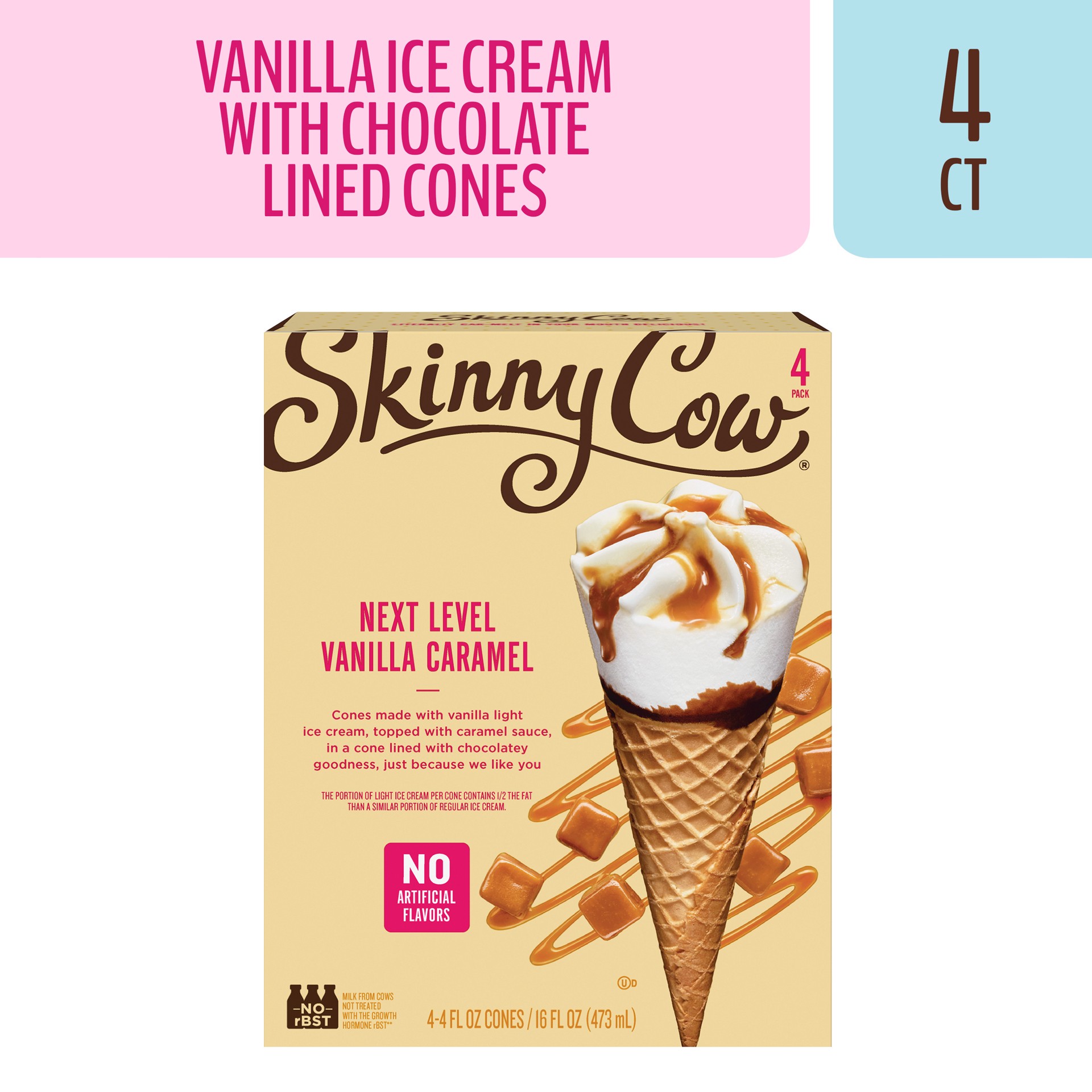 slide 5 of 5, Skinny Cow Next Level Vanilla Caramel Ice Cream Cones 4 ea, 4 ct