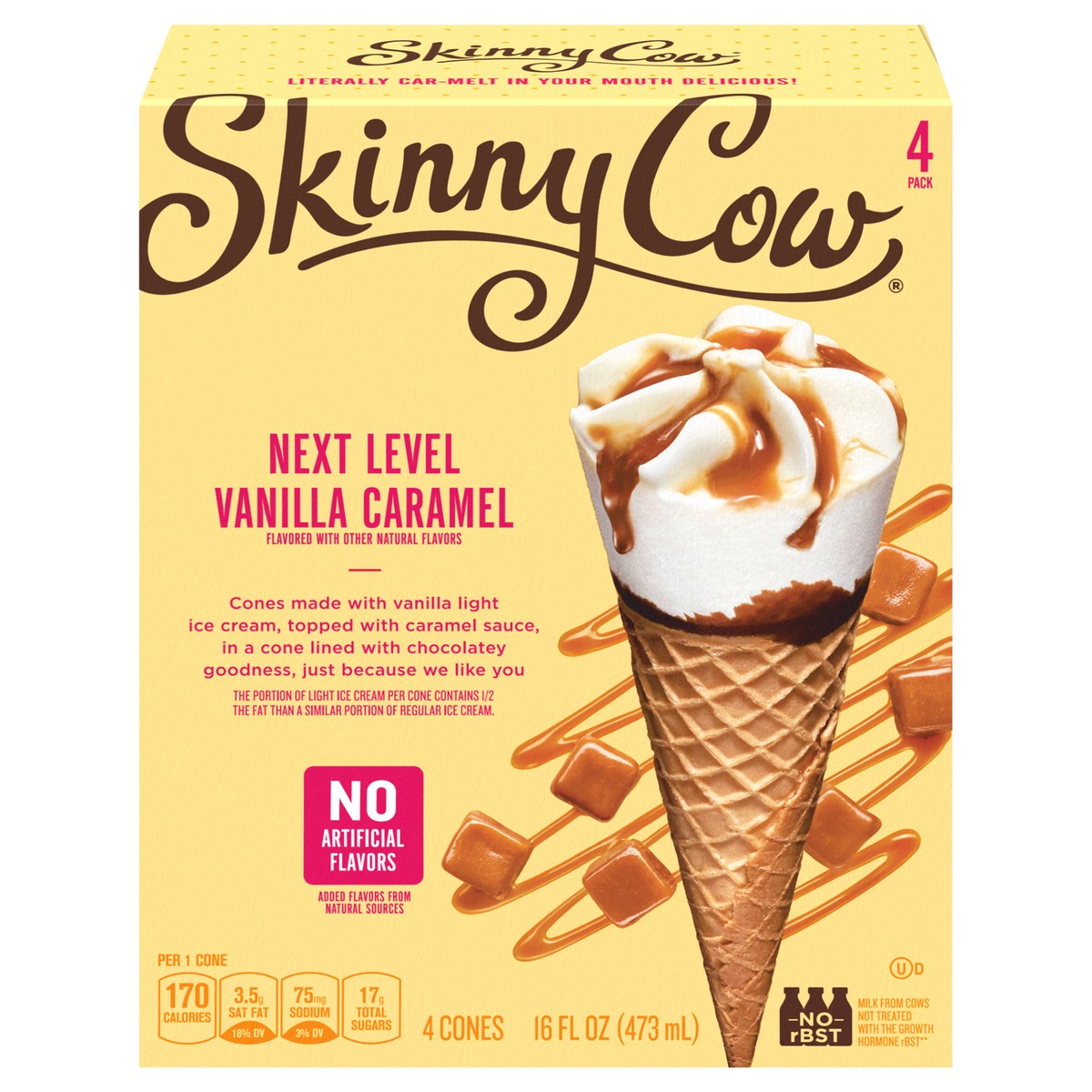 slide 1 of 5, Skinny Cow Next Level Vanilla Caramel Ice Cream Cones 4 ea, 4 ct