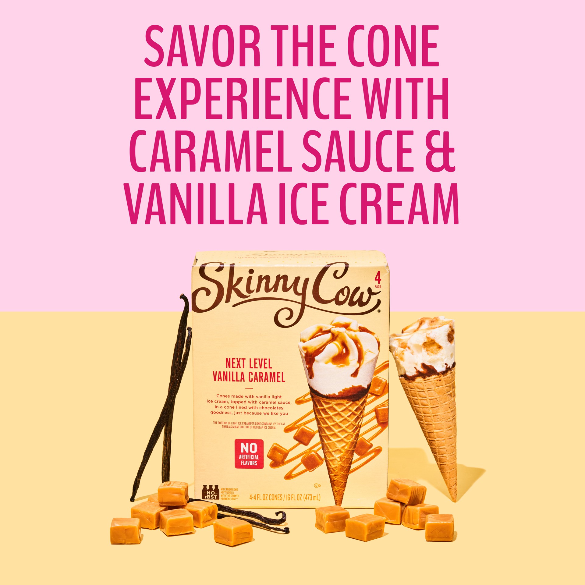 slide 2 of 5, Skinny Cow Next Level Vanilla Caramel Ice Cream Cones 4 ea, 4 ct