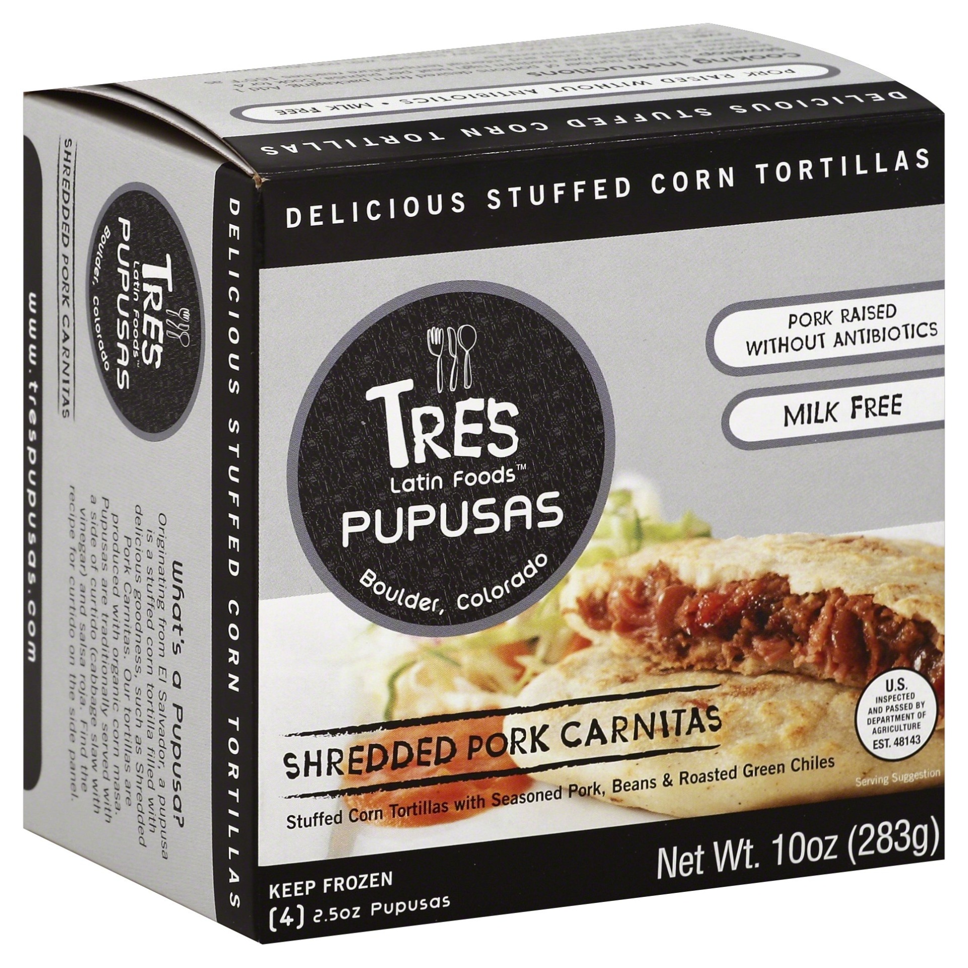 slide 1 of 1, Tres Latin Foods Pupusas Shredded Pork Carnitas, 10 oz