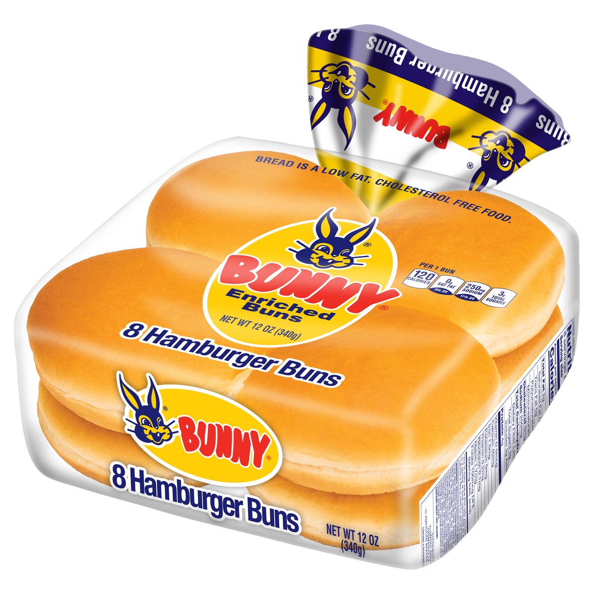 slide 8 of 13, Bunny Bread Hamburger Buns, Enriched Sliced White Bread Hamburger Buns, 8 Count, 8 ct