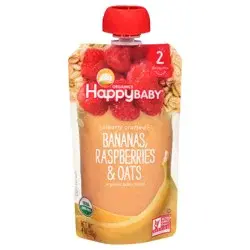 Happy Baby Clearly Crafted Stage 2 Organic Baby Food, Bananas, Raspberries & Oats