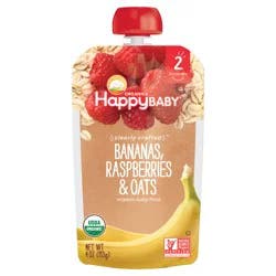 Happy Baby Organics Clearly Crafted Stage 2 Bananas, Raspberries & Oats Pouch 4oz UNIT