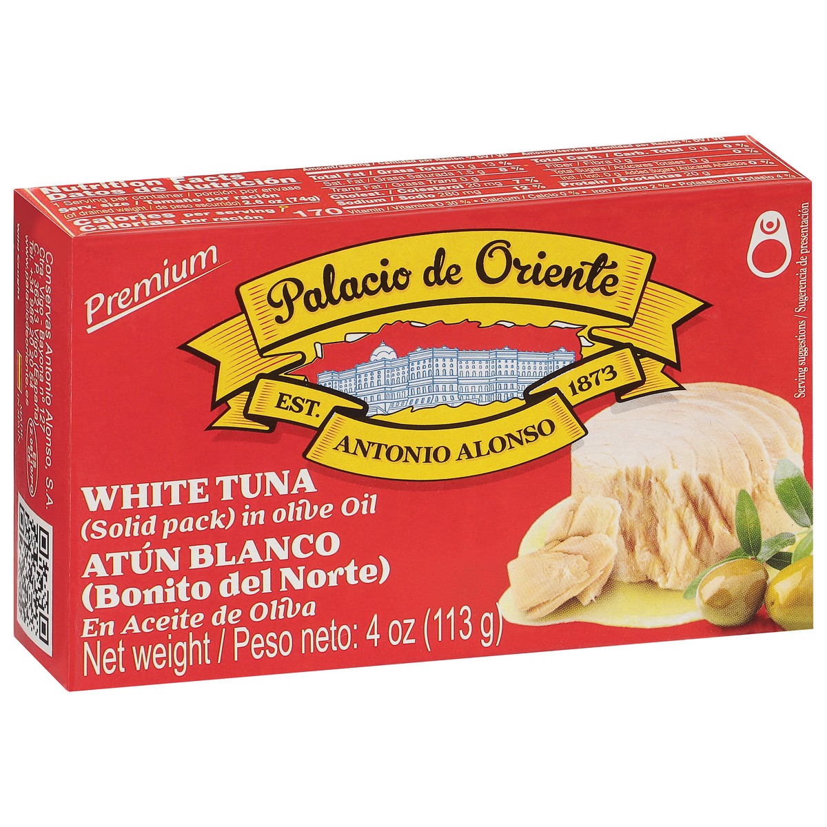 slide 9 of 9, Palacio de Oriente Premium White Tuna in Olive Oil Solid Pack 4 oz, 3.8 oz