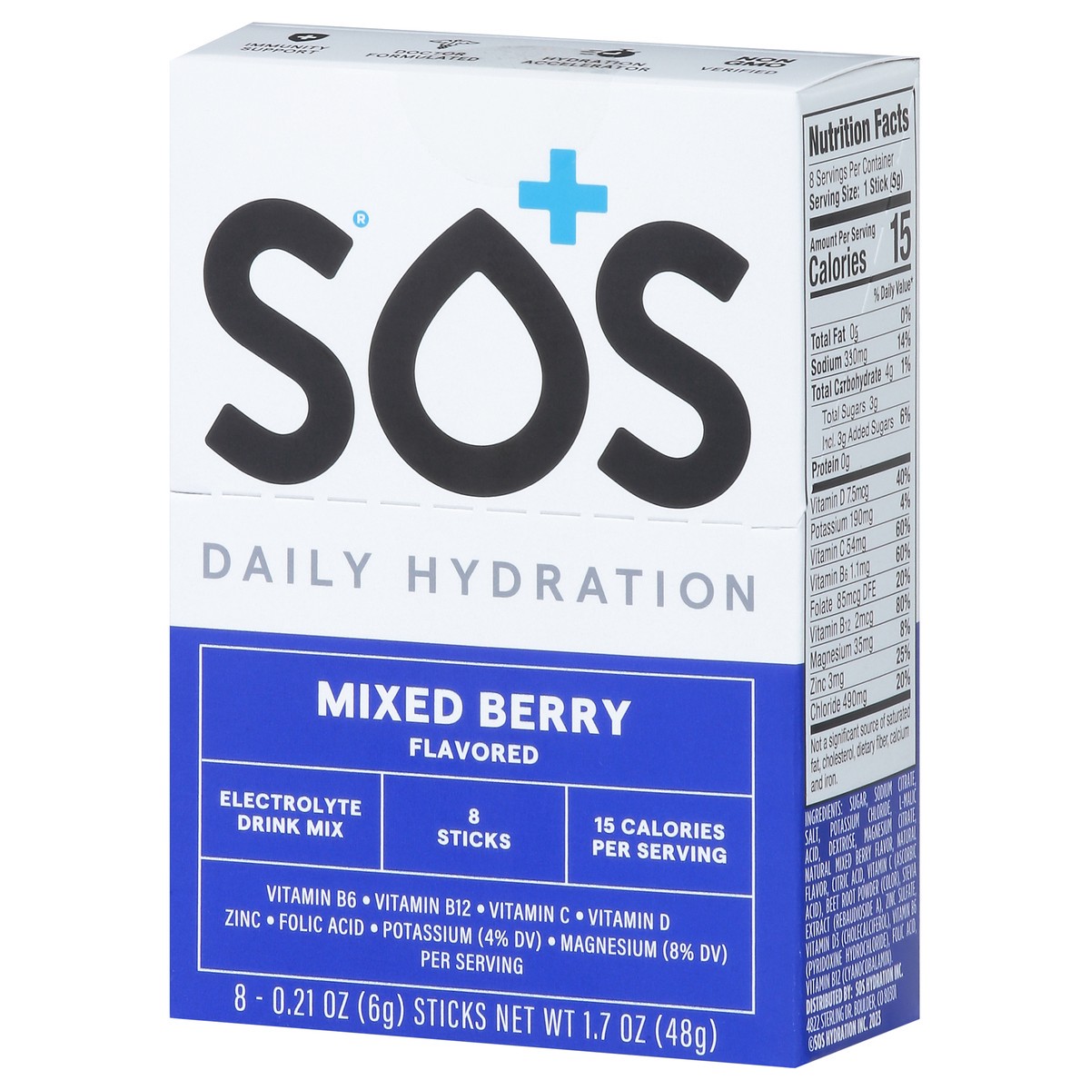 slide 5 of 9, S.O.S. Daily Hydration Mixed Berry Electrolyte Drink Mix Sticks - 8 ct, 8 ct