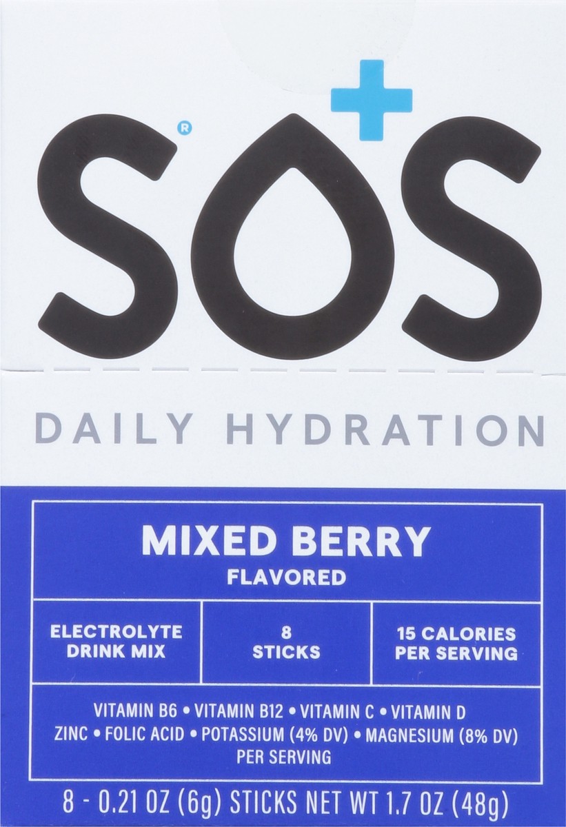 slide 3 of 9, S.O.S. Daily Hydration Mixed Berry Electrolyte Drink Mix Sticks - 8 ct, 8 ct