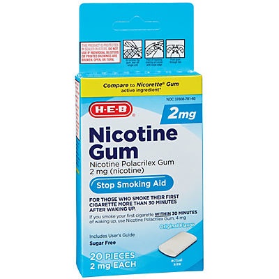 slide 1 of 1, H-E-B 2 mg Nicotine Gum, 20 ct