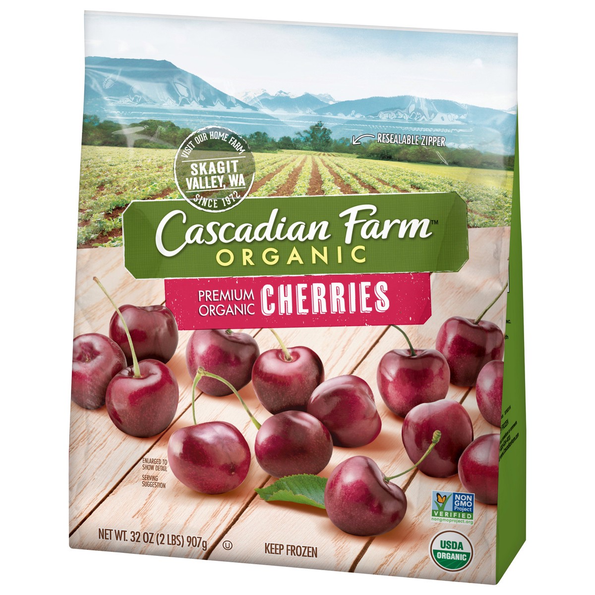 slide 2 of 9, Cascadian Farm Organic Cherries, Organically Farmed Fen Fruit, Non-GMO, 32 oz