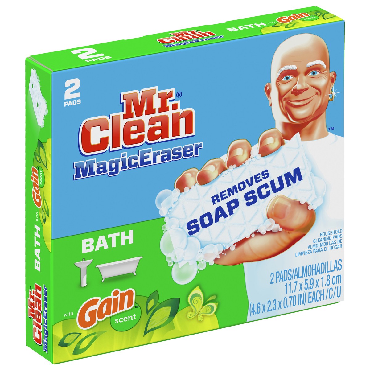 slide 3 of 4, Mr. Clean Magic Eraser Bath with Gain Original scent, Cleaning Pads with Durafoam, 2 count, 2 ct