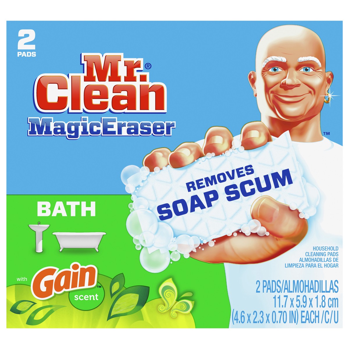 slide 1 of 4, Mr. Clean Magic Eraser Bath with Gain Original scent, Cleaning Pads with Durafoam, 2 count, 2 ct