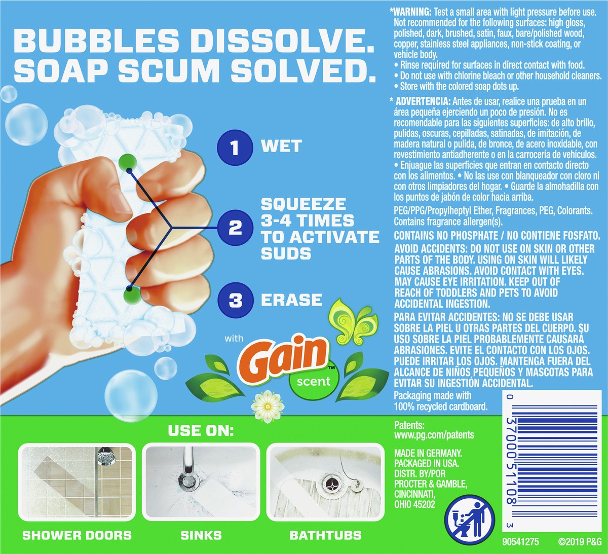 slide 4 of 4, Mr. Clean Magic Eraser Bath with Gain Original scent, Cleaning Pads with Durafoam, 2 count, 2 ct