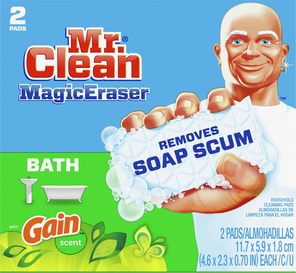 slide 2 of 4, Mr. Clean Magic Eraser Bath with Gain Original scent, Cleaning Pads with Durafoam, 2 count, 2 ct