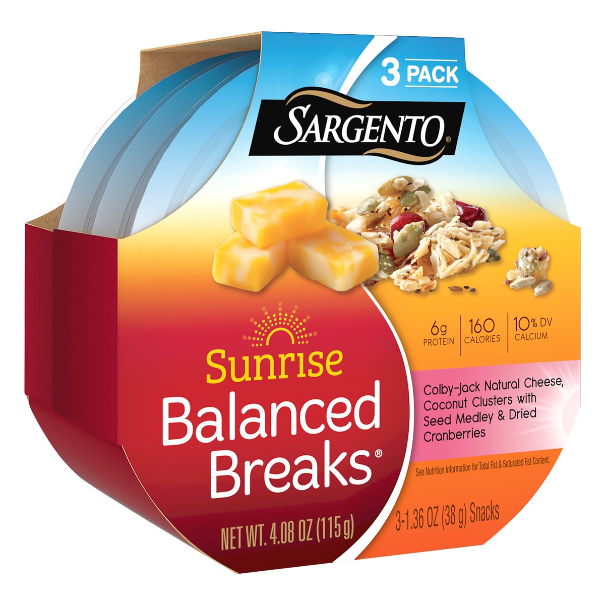 slide 3 of 9, Sargento 3 Pack Sunrise Colby Jack/Coconut Clusters Balanced Breaks 3 ea, 3 ct