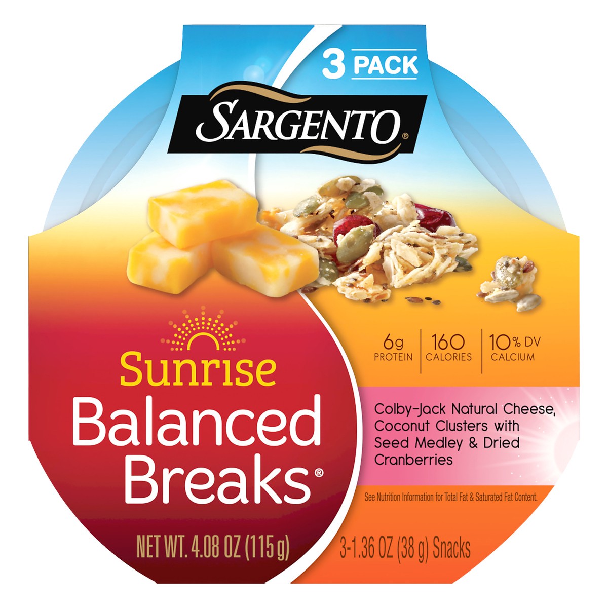 slide 1 of 9, Sargento 3 Pack Sunrise Colby Jack/Coconut Clusters Balanced Breaks 3 ea, 3 ct