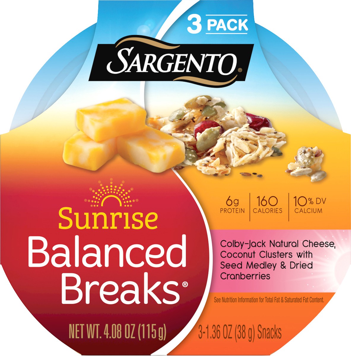 slide 2 of 9, Sargento 3 Pack Sunrise Colby Jack/Coconut Clusters Balanced Breaks 3 ea, 3 ct