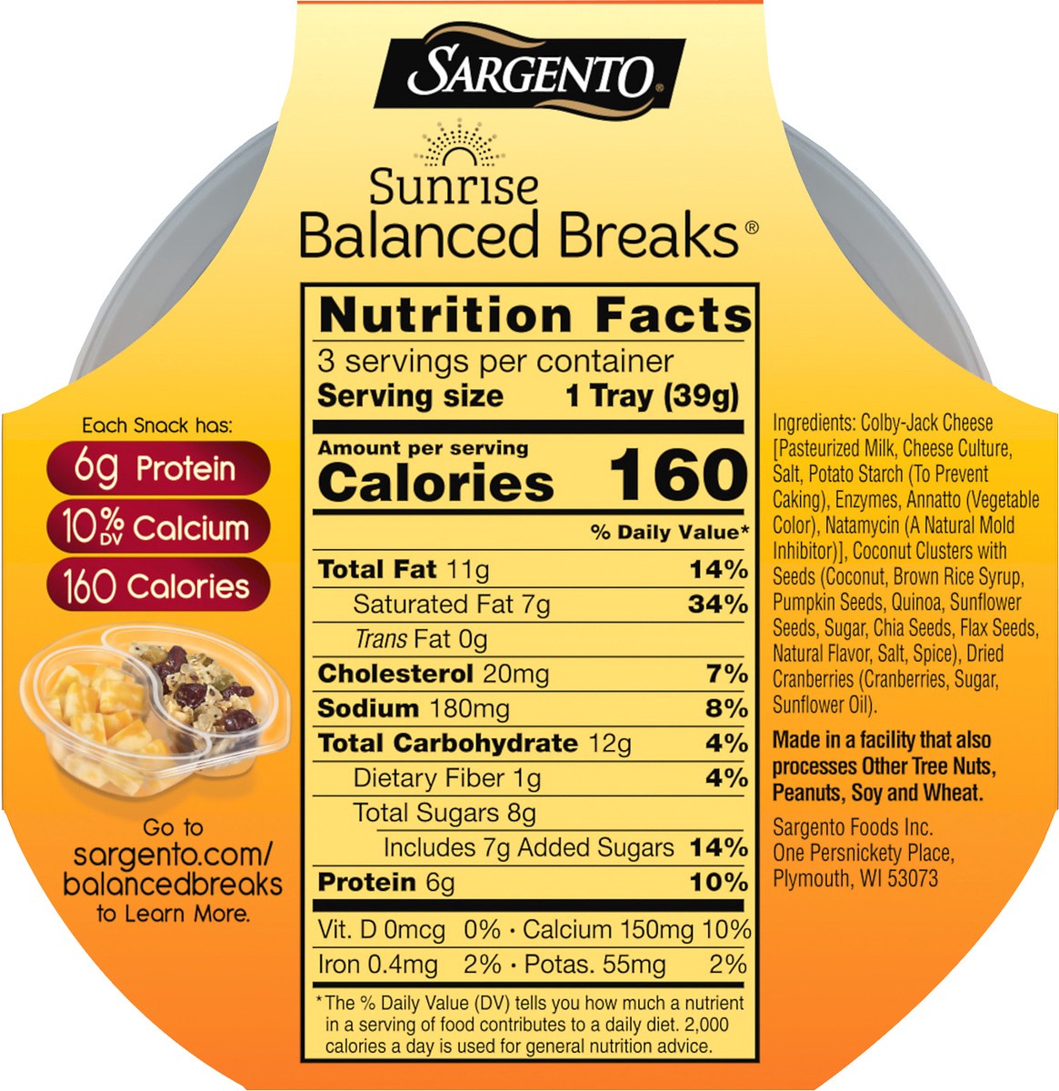 slide 9 of 9, Sargento 3 Pack Sunrise Colby Jack/Coconut Clusters Balanced Breaks 3 ea, 3 ct