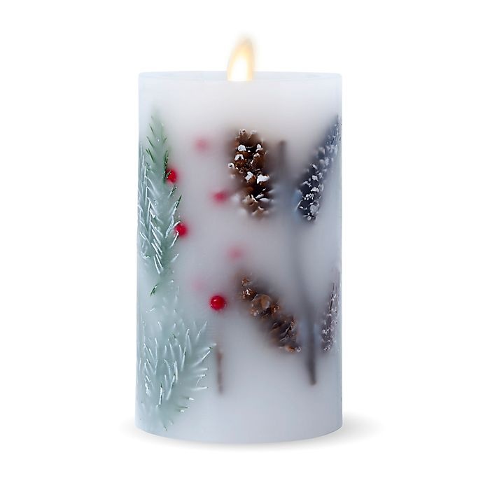 slide 1 of 1, Luminara Fir Berry Real-Flame Effect Pillar Candle, 6 in