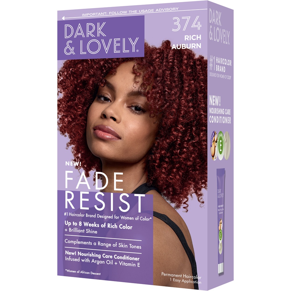 slide 3 of 7, Dark & Lovely Fade Resist Rich Conditioning Color 374 Rich Auburn, 1 kit