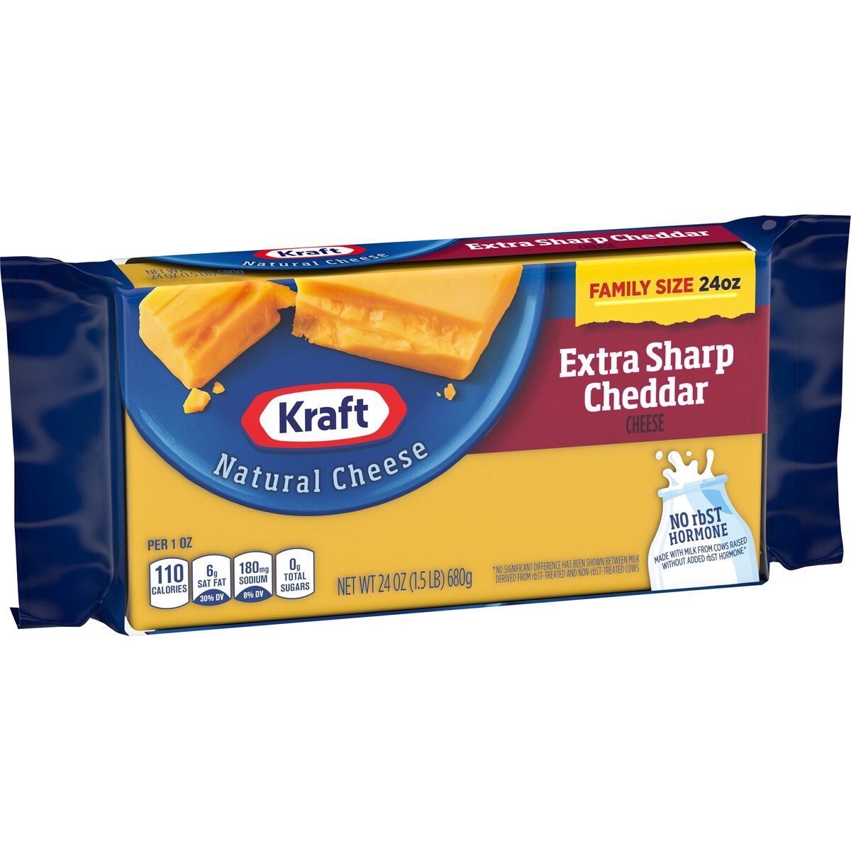 slide 4 of 8, Kraft Extra Sharp Cheddar Cheese Family Size, 24 oz Block, 24 oz