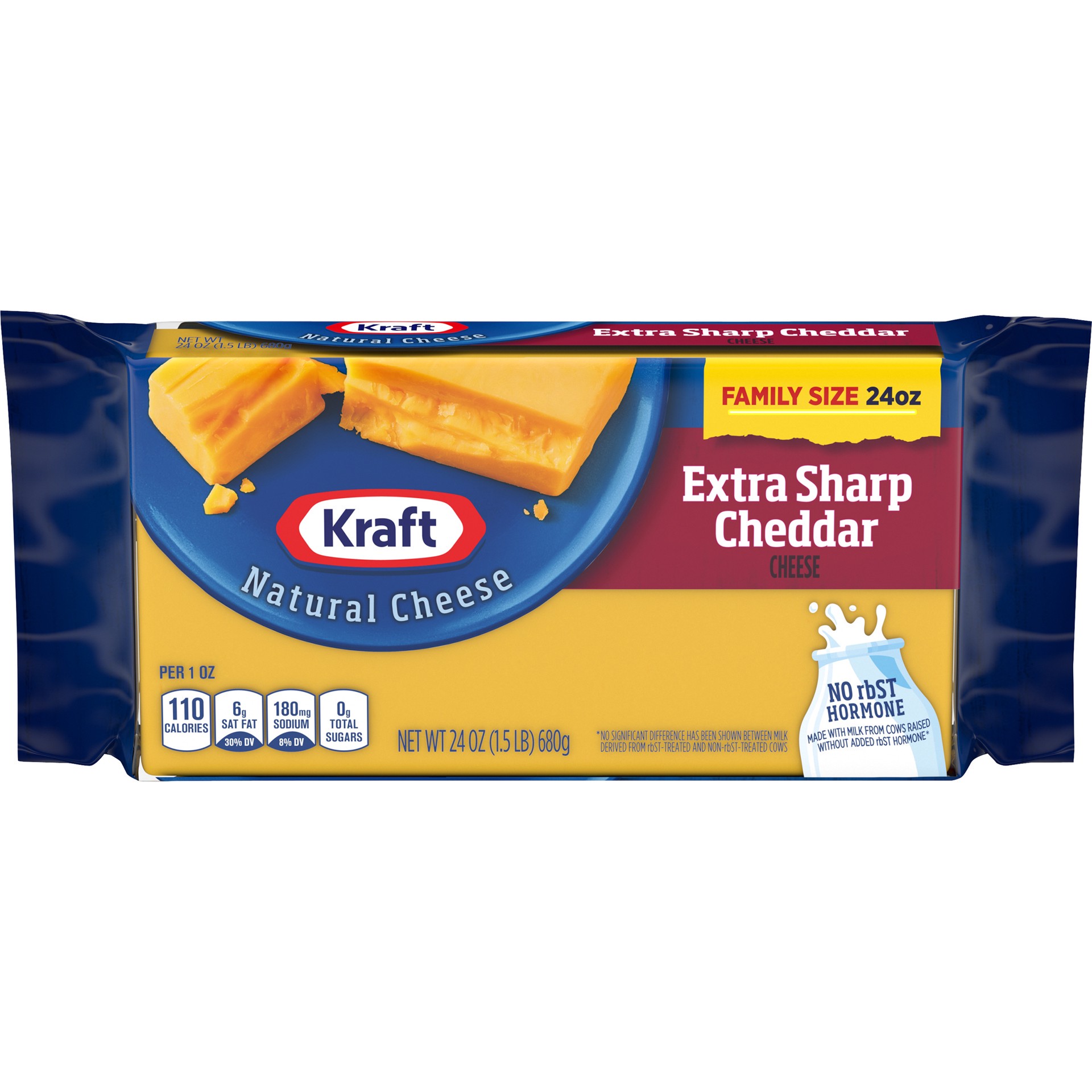 slide 1 of 8, Kraft Extra Sharp Cheddar Cheese Family Size, 24 oz Block, 24 oz