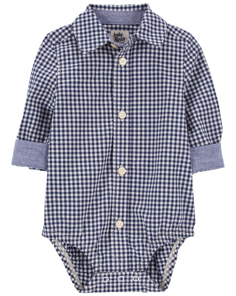 slide 5 of 5, Oshkosh Baby Gingham Button-Front Bodysuit Navy 24M, 1 ct