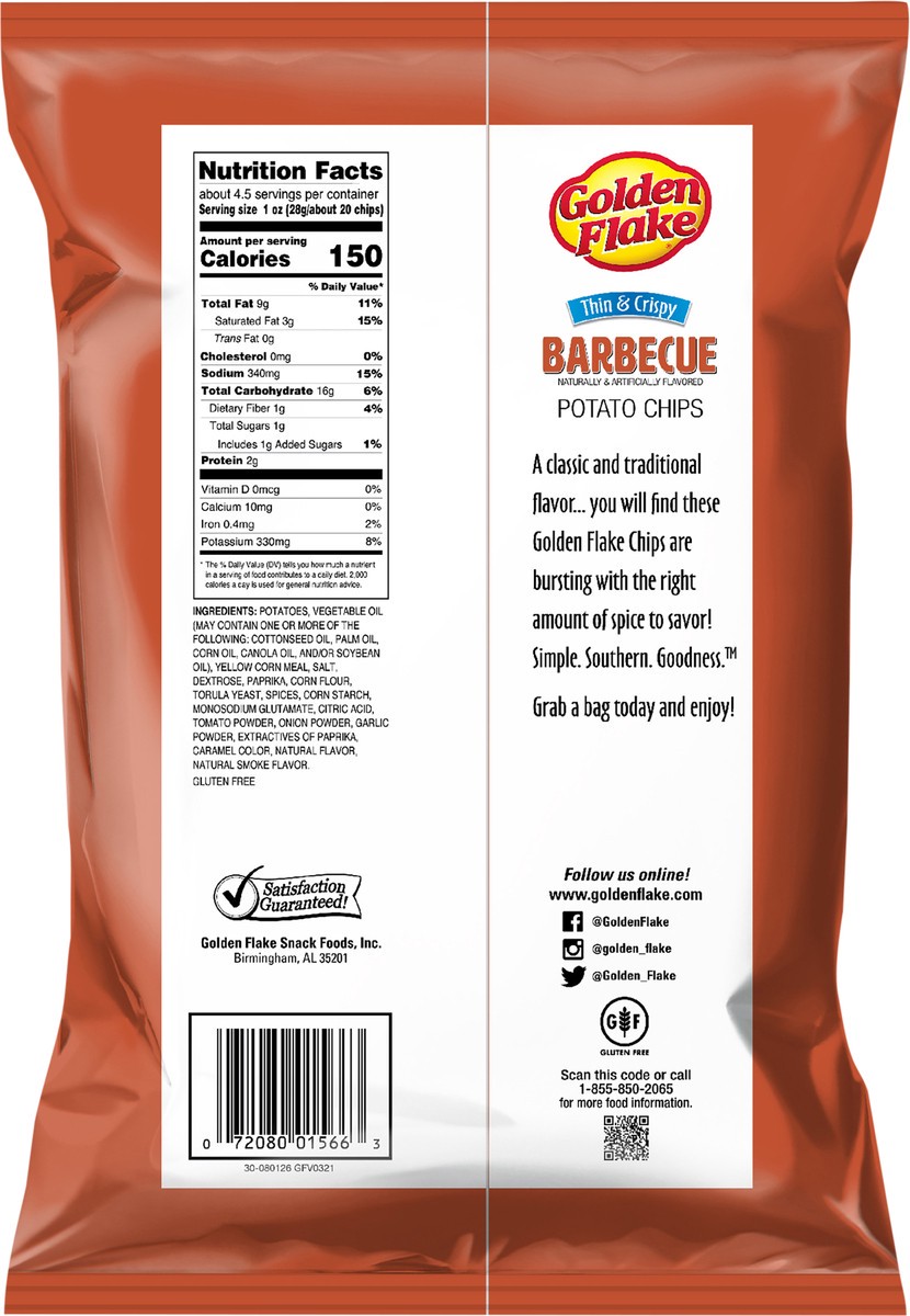 slide 2 of 11, Golden Flake Barbeque Thin & Crispy Potato Chips 4.625 oz, 4.625 oz